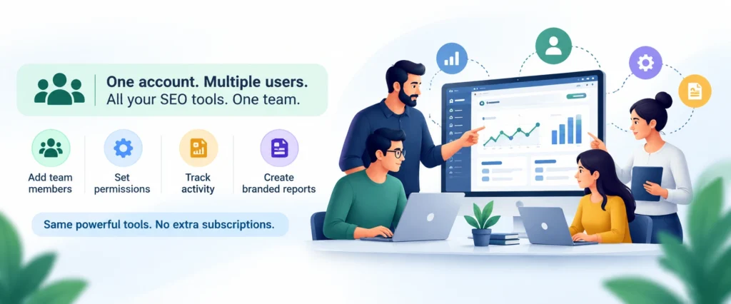 Team SEO tool options compared on cost, sessions, licensing, permissions and reporting